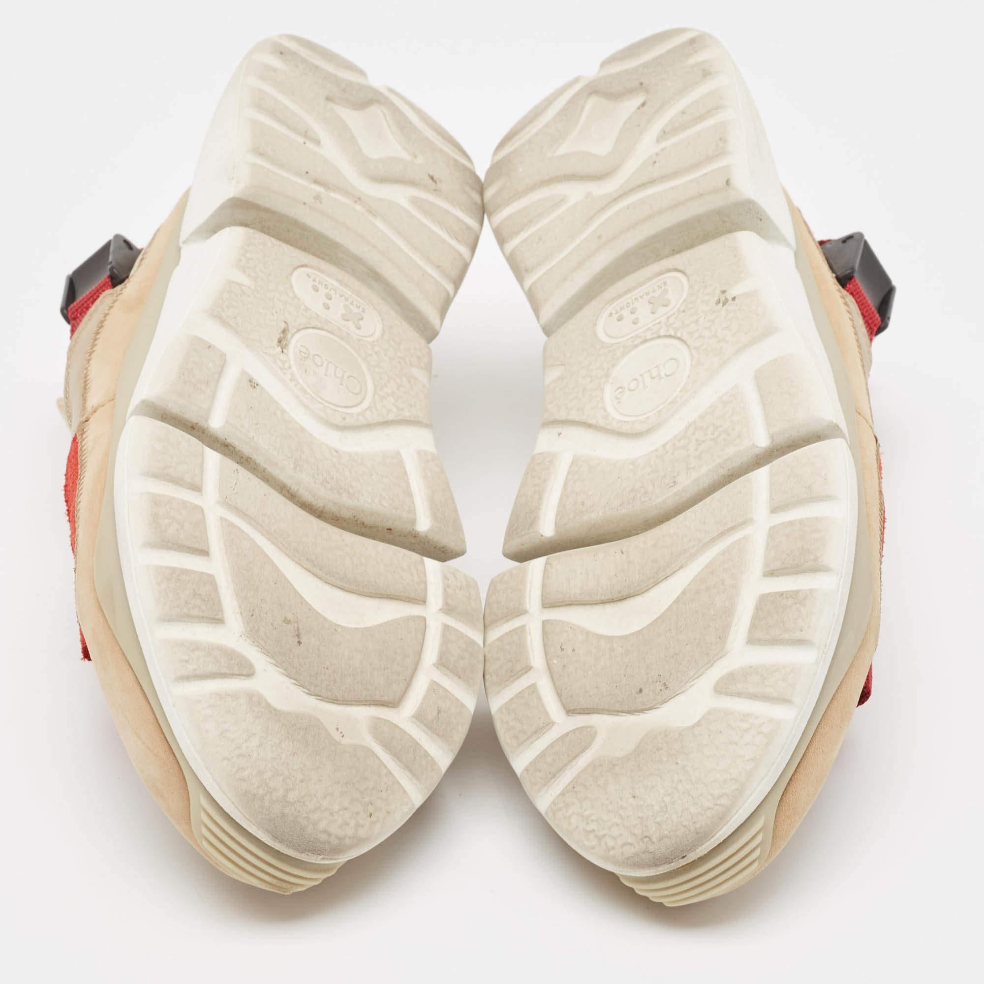 Chloe Zapatillas Sonnie de ante y malla beige/granate Talla 37 1