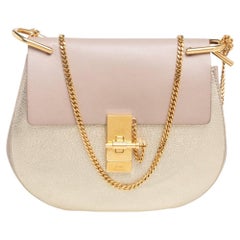 Chloe Beige/Metallic Gold Leather Medium Drew Shoulder Bag