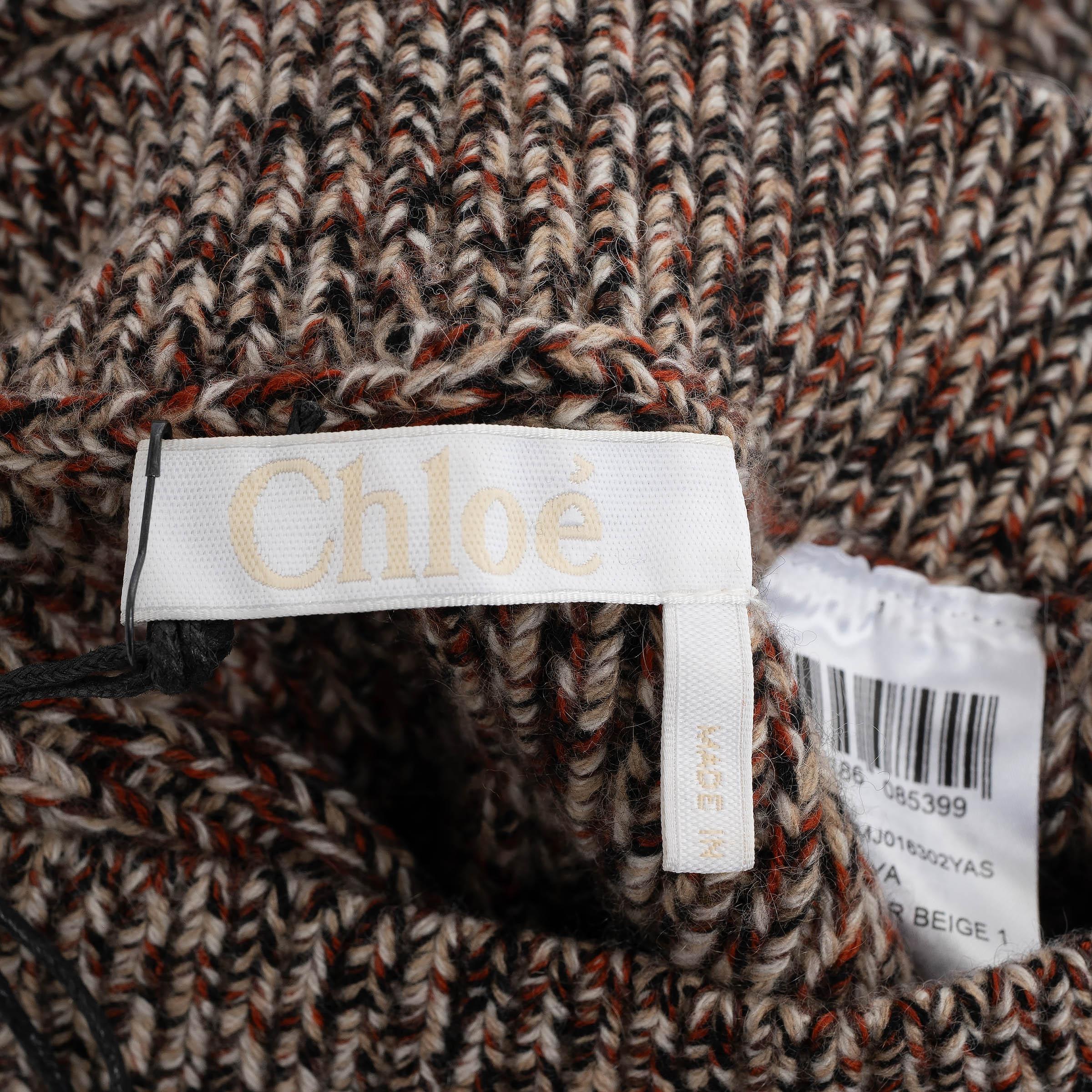 CHLOE beige & multi cashmere & wool 2021 KNIT MIDI Skirt S For Sale 2