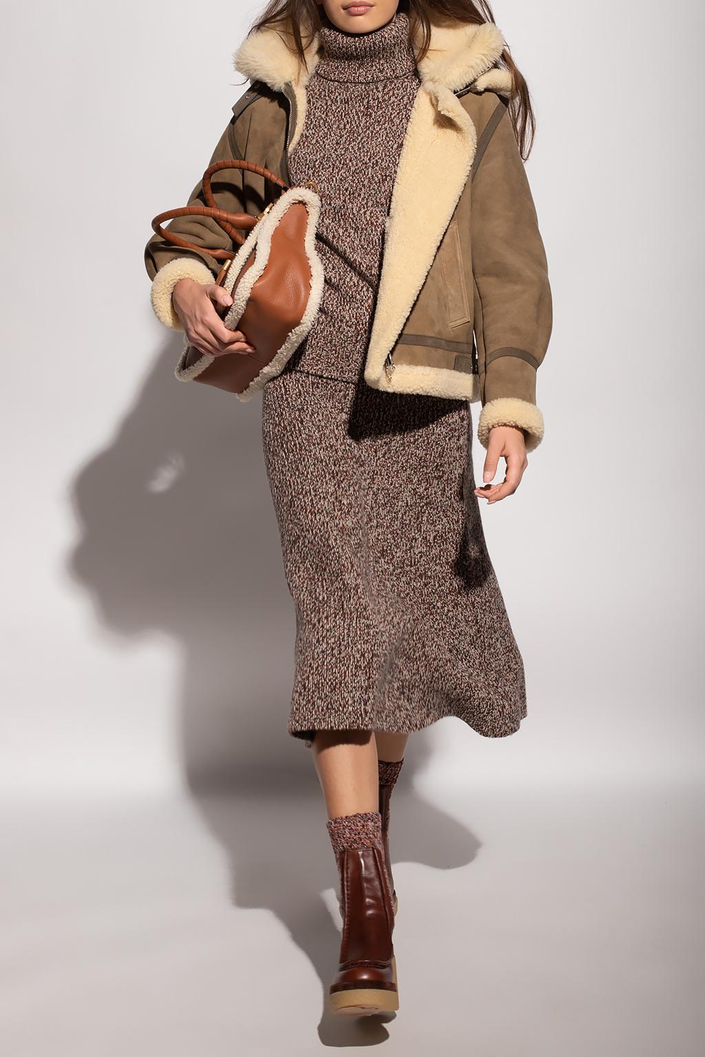 CHLOE beige & multi cashmere & wool 2021 KNIT MIDI Skirt S For Sale 5