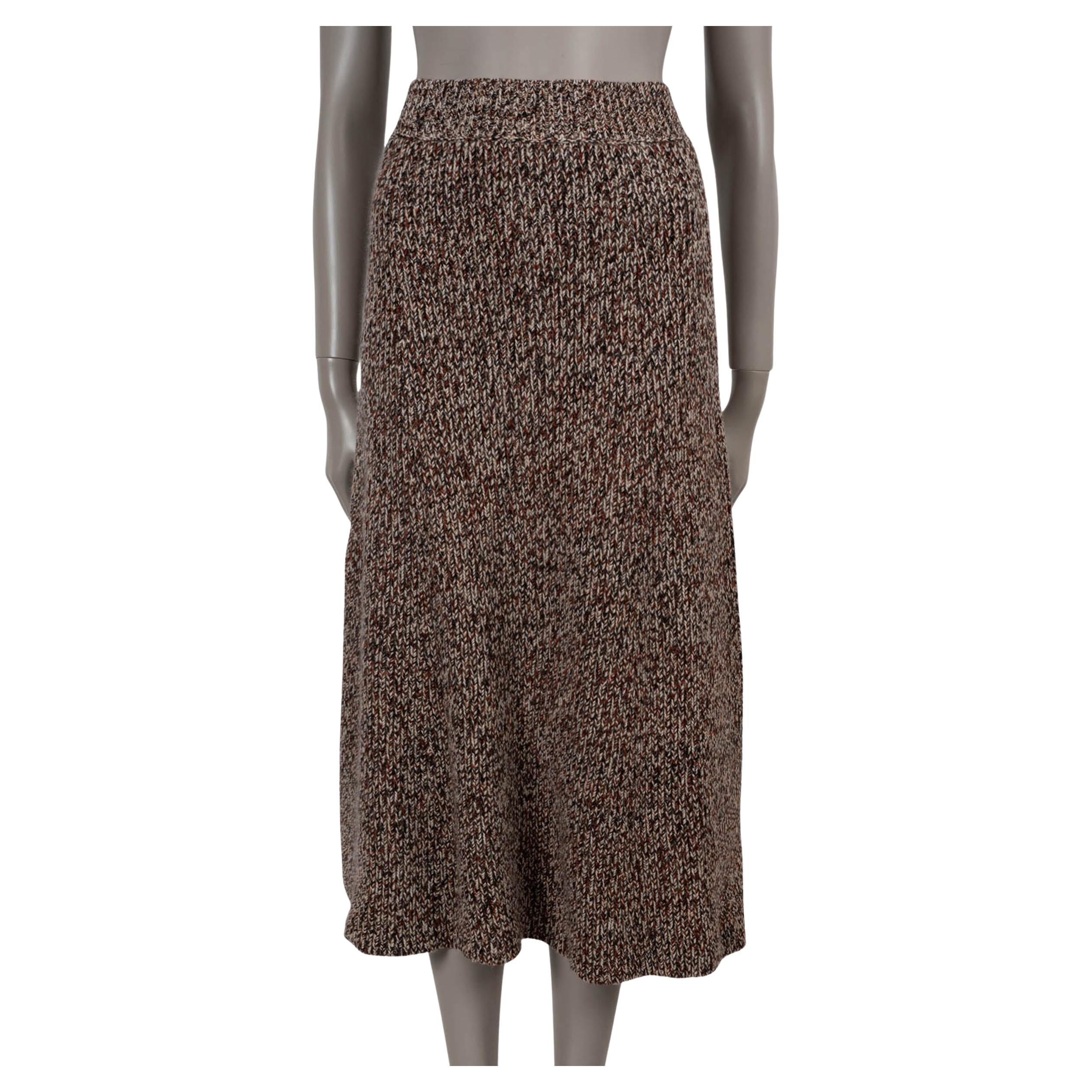 CHLOE beige & multi cashmere & wool 2021 KNIT MIDI Skirt S