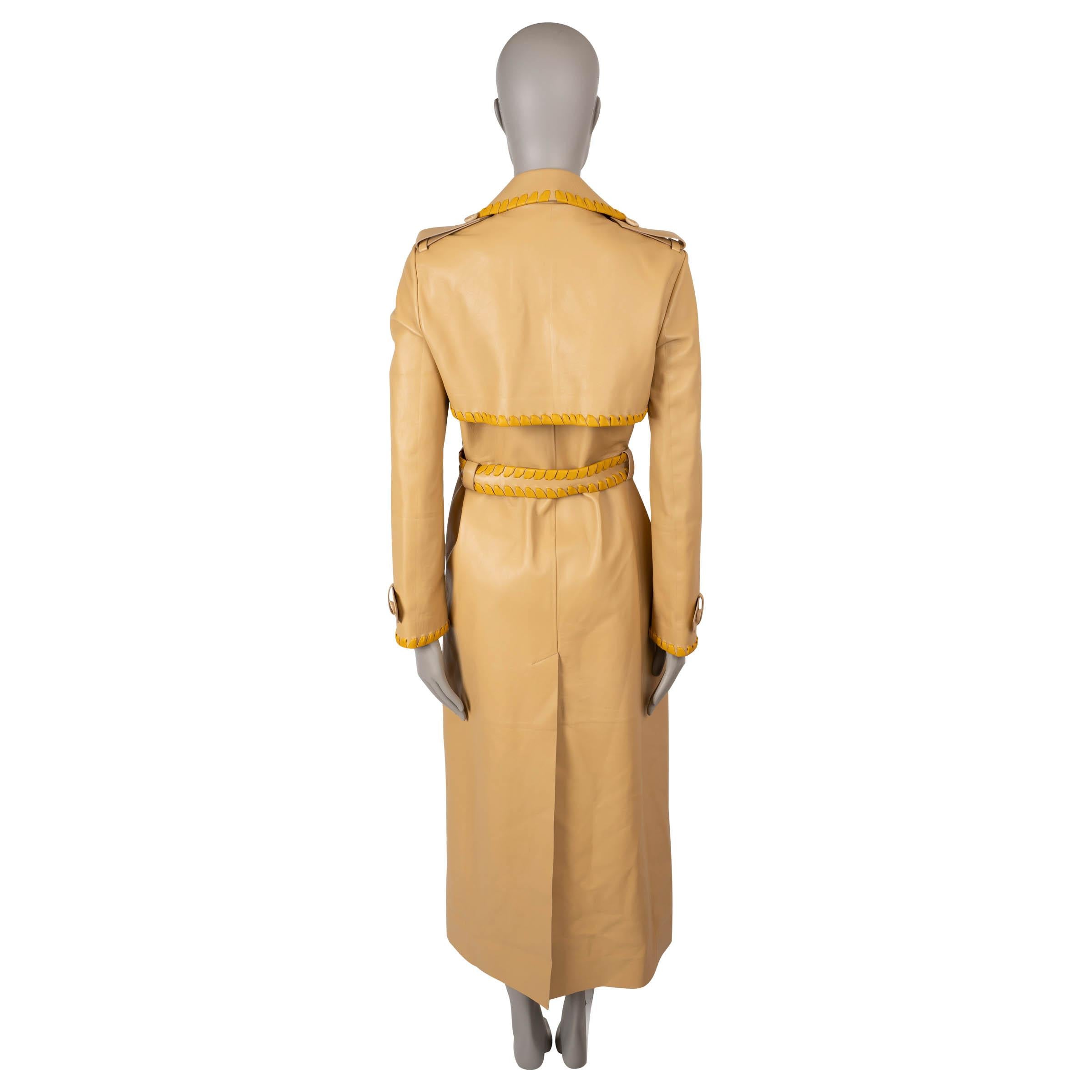Beige CHLOE beige & mustard leather 2022 WHIPSTICHED TRENCH Coat Jacket 36 XS For Sale