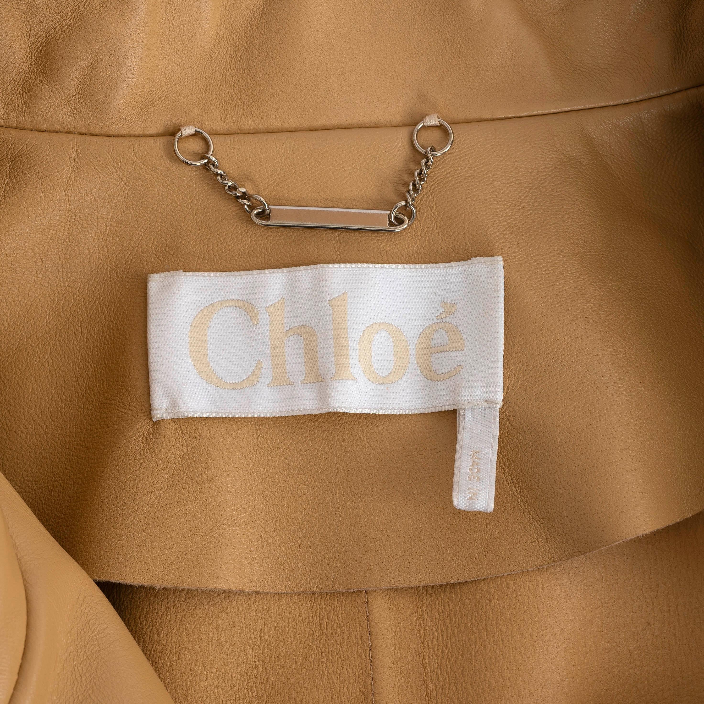 CHLOE beige & mustard leather 2022 WHIPSTICHED TRENCH Coat Jacket 36 XS For Sale 1