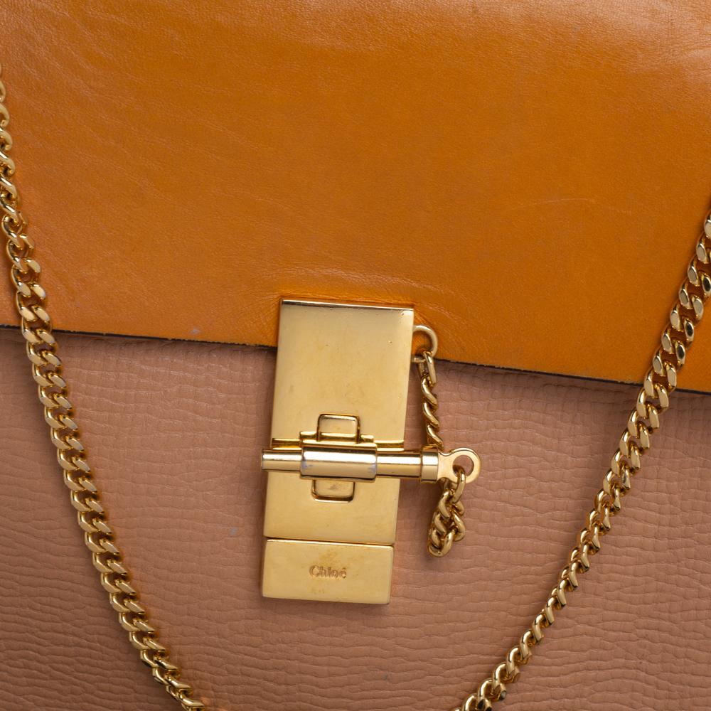Chloe Beige/Mustard Leather Medium Drew Shoulder Bag In Good Condition In Dubai, Al Qouz 2