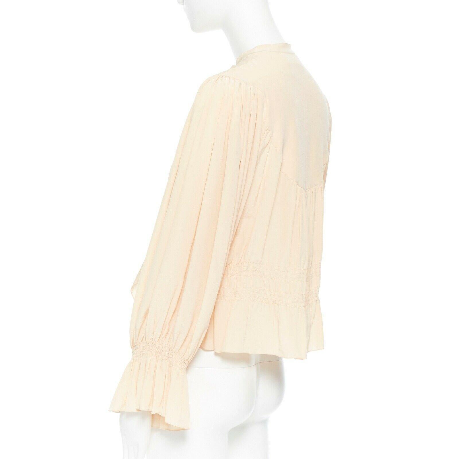 CHLOE beige nude crepe de chine silk blouse pleat smock tie-neck boho FR34 XS In Excellent Condition In Hong Kong, NT