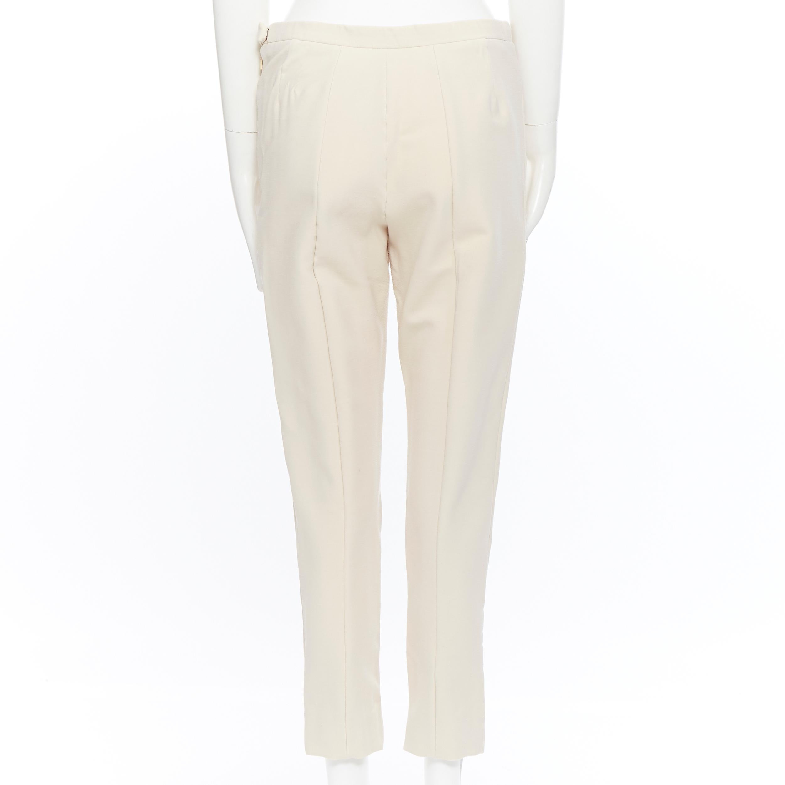 CHLOE beige nude virgin wool blend slim fit slit hem trousers pants FR40 In Excellent Condition In Hong Kong, NT