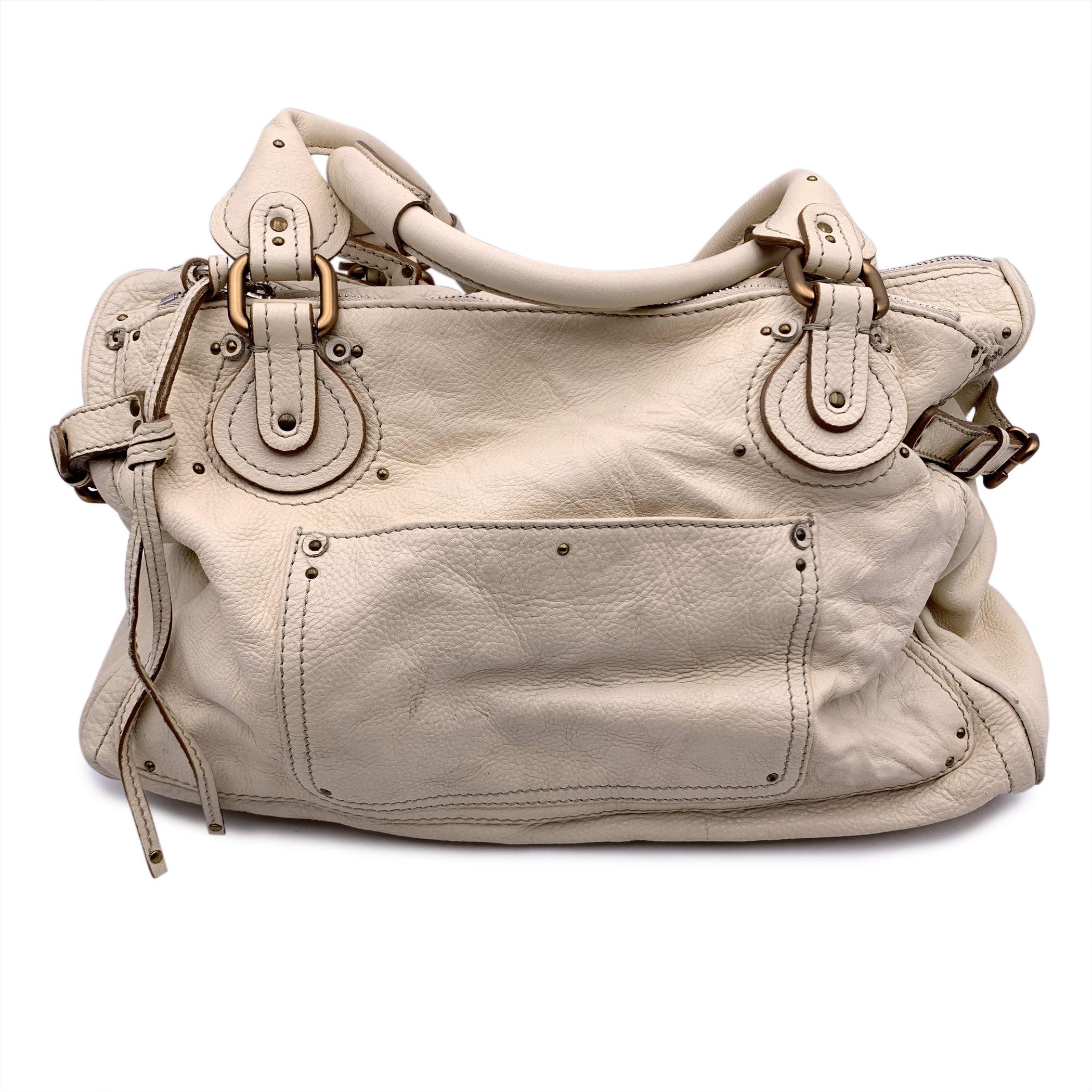 Chloe Beige Off White Leather Large Paddington Bag Tote Satchel In Excellent Condition In Rome, Rome