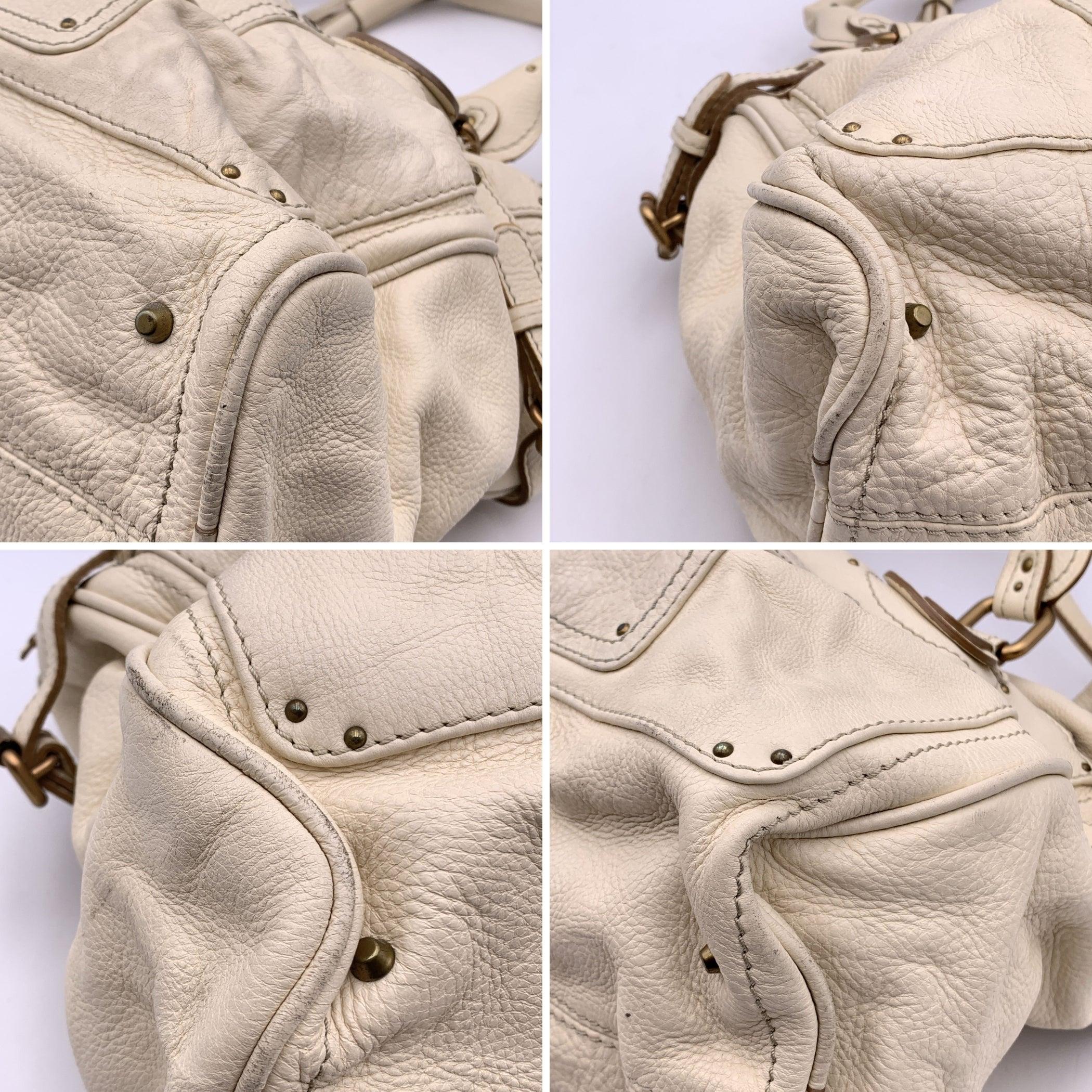 Women's Chloe Beige Off White Leather Large Paddington Bag Tote Satchel