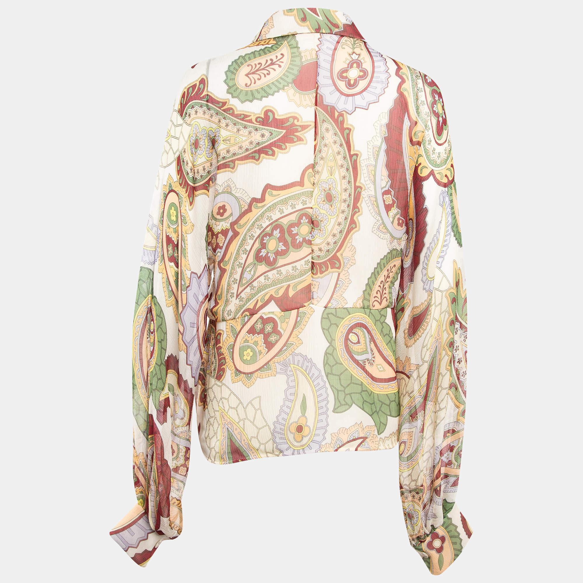 Printed shirts are closet must haves as they can complement plain skirts and trousers suits or be layered with other printed creations for a statement look. Intending to be versatile and comfortable Chloe offers this button front shirt thats