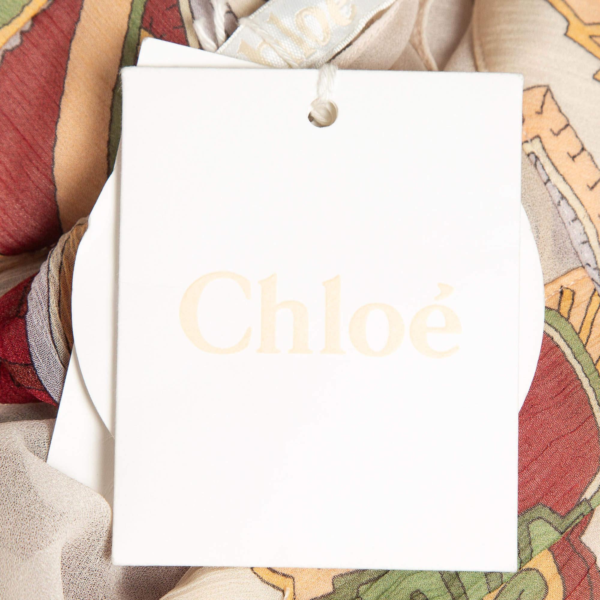 Chloe Beige Paisley Print Chiffon Silk Shirt L For Sale 1