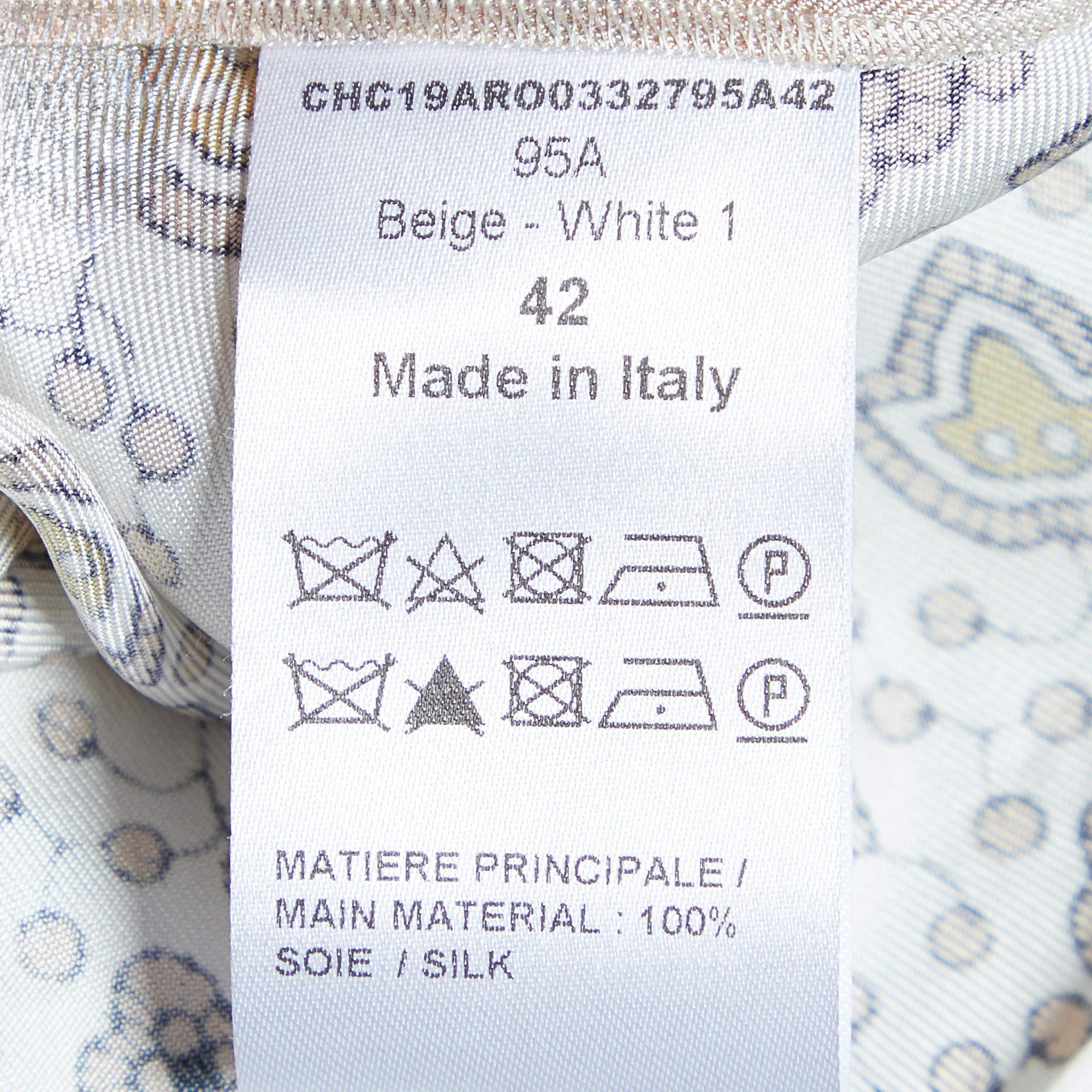 Chloe Beige Printed Silk Patchwork Detail Sleeveless Midi Dress L In Excellent Condition In Dubai, Al Qouz 2