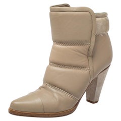 Used Chloe Beige Quilted Leather Ankle Boots Size 38.5