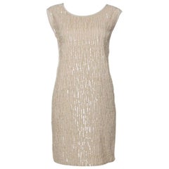 Chloe Beige Sequin Embellished Silk Sleeveless Shift Dress M