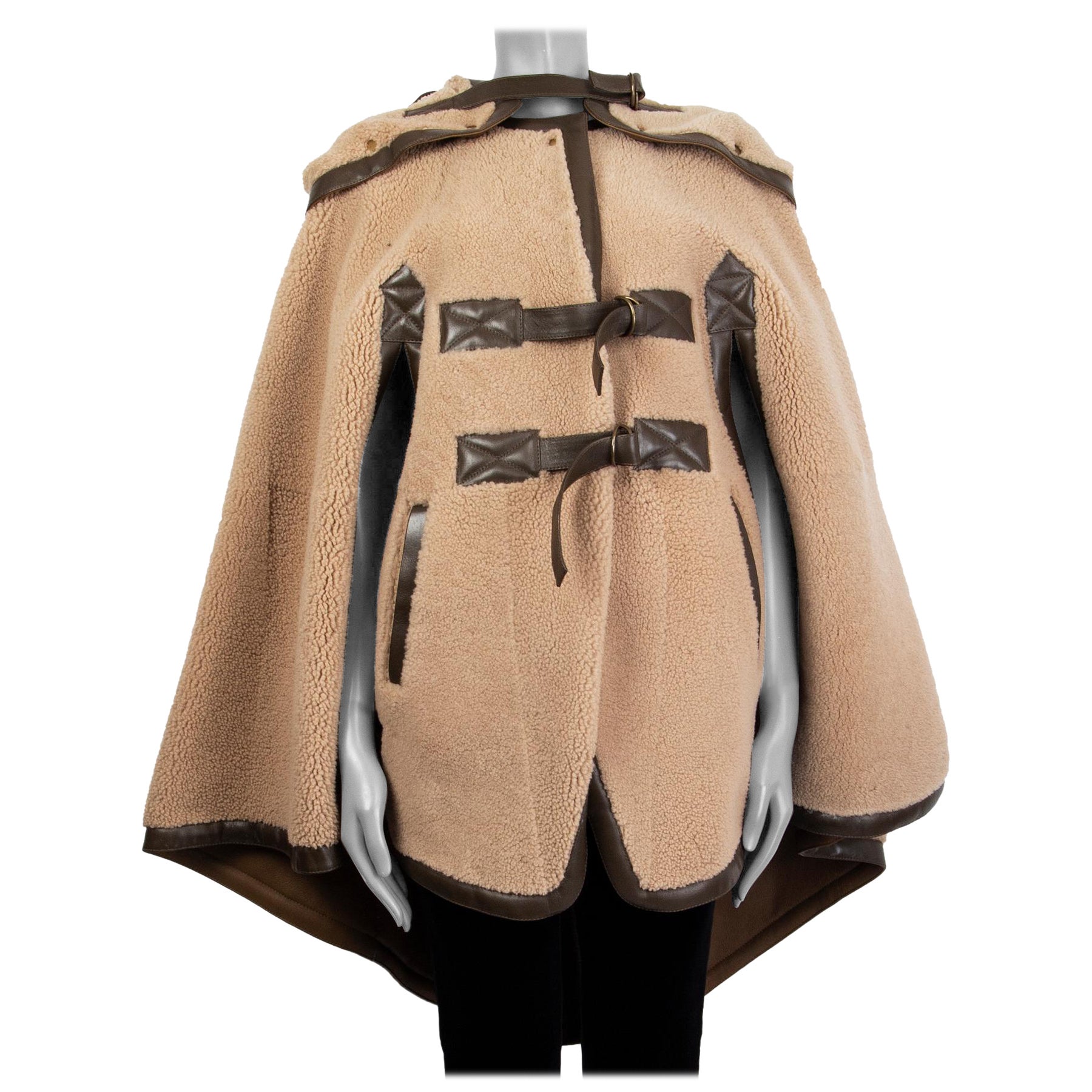CHLOE beige SHEARLING Cappotto a mantella Giacca M - L
