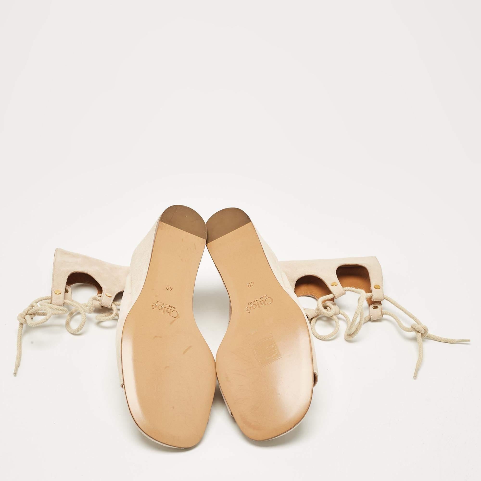 Chloe Beige Suede Lace Up Wedge Sandals Taglia 40 2