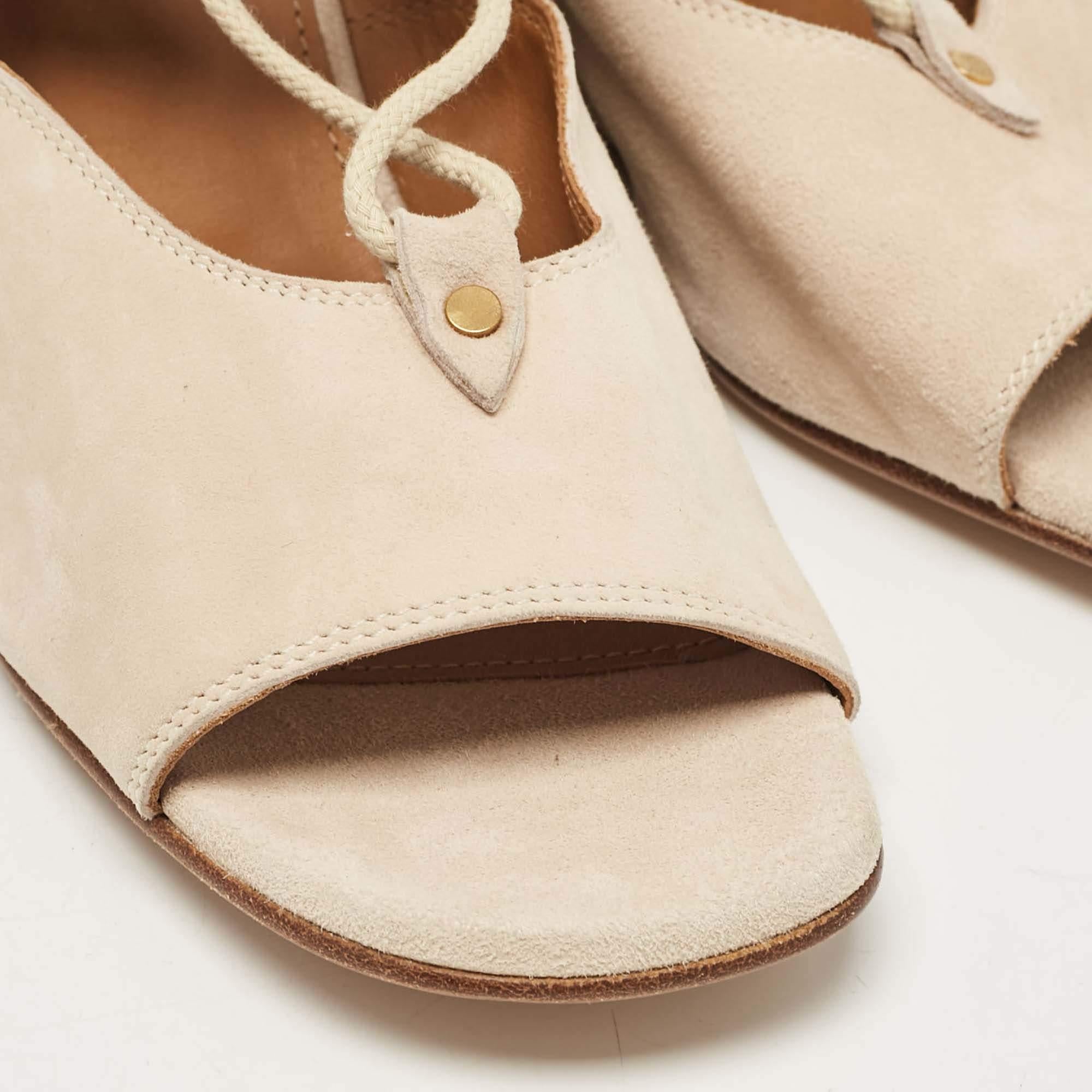 Chloe Beige Suede Lace Up Wedge Sandals Taglia 40 3