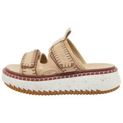 Chloe Beige Suede Lilli Platform Slide Sandals Size 38