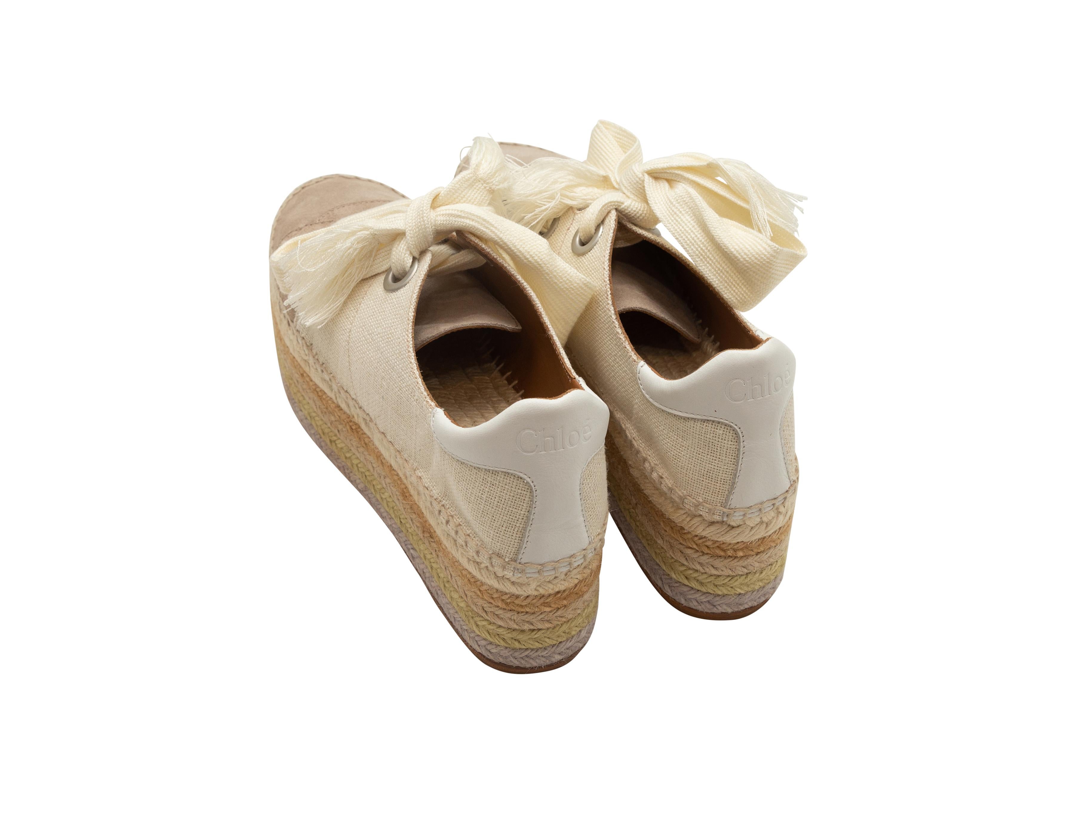 Chloe Beige & Taupe Chloe Flatform Espadrilles In Good Condition In New York, NY