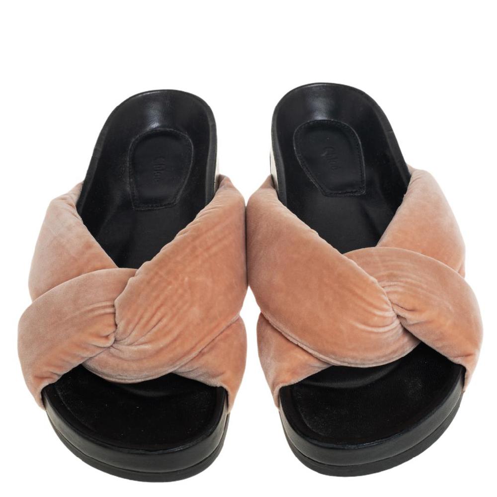 Women's Chloe Beige Velvet Nolan Flat Slide Sandals Size 39