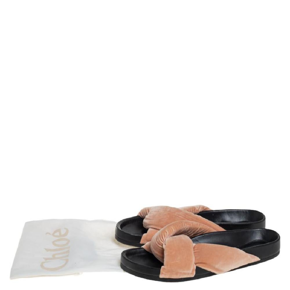 Chloe Beige Velvet Nolan Flat Slide Sandals Size 39 4