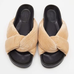 Chloe Beige Velvet Nolan Flat Slides Size 39