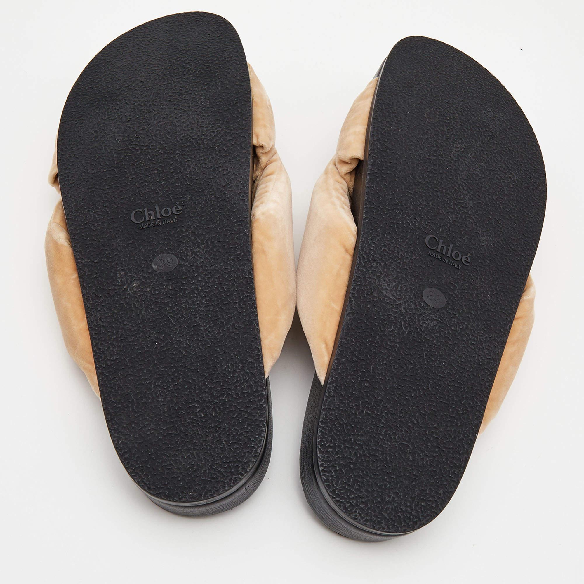 Chloe Beige Velvet Nolan Flat Slides Size 39 2