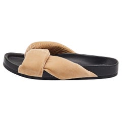 Chloe Beige Velvet Nolan Flat Slides Size 39