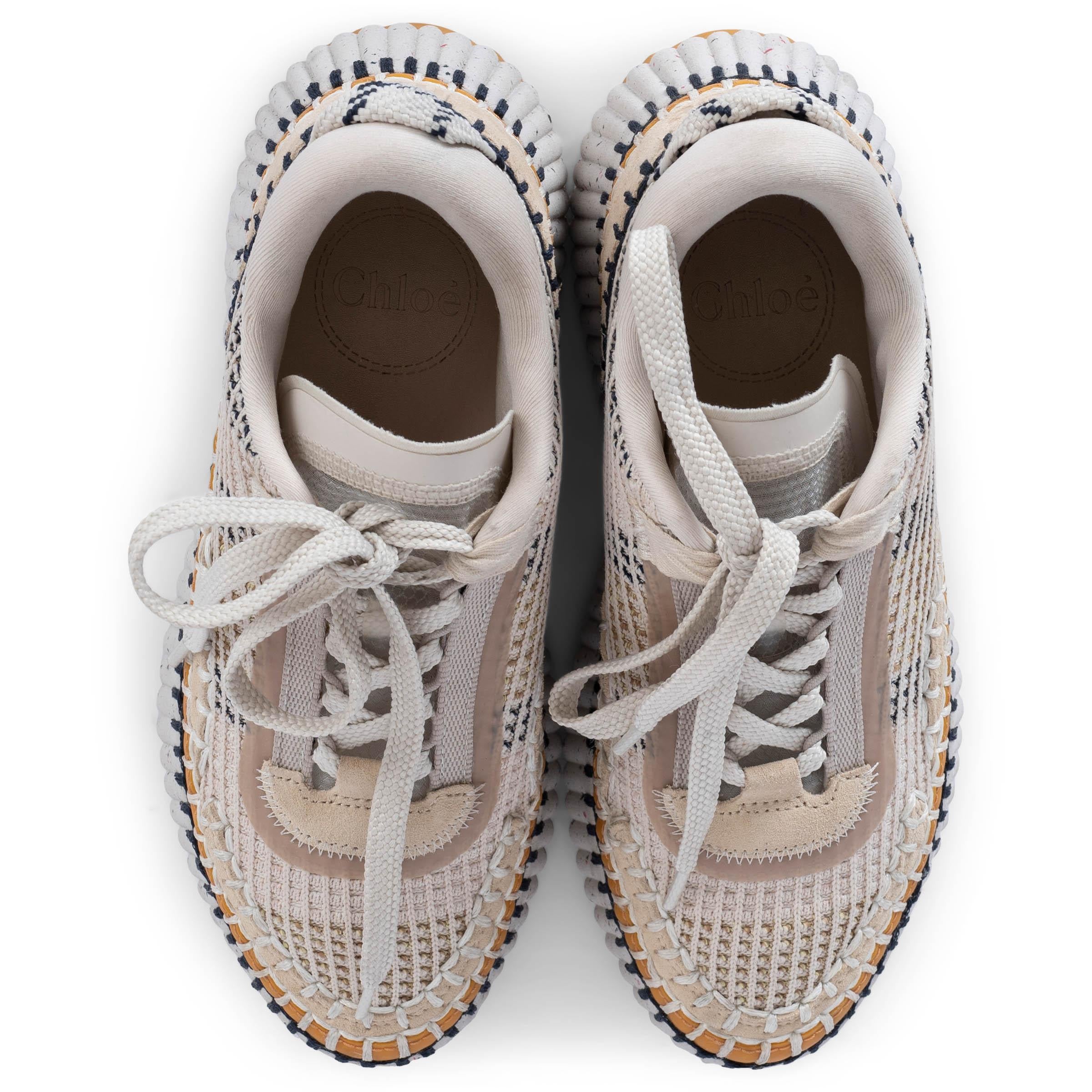 CHLOE beige white blue mesh 2022 NAMA PLATFORM Sneakers Shoes 35 fit 35.5 1