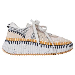 CHLOE beige white blue mesh 2022 NAMA PLATFORM Sneakers Shoes 35 fit 35.5
