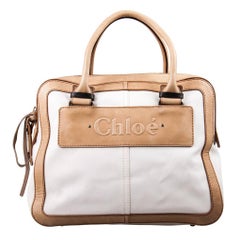 Chloe Beige/White Canvas and Leather Satchel
