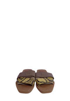 Chloé Beige & Yellow Python Print Leather Slide Sandals - EU 38