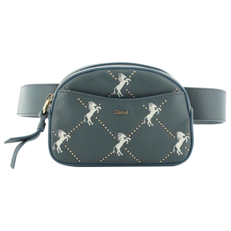 chloé studded embroidered leather shoulder bag