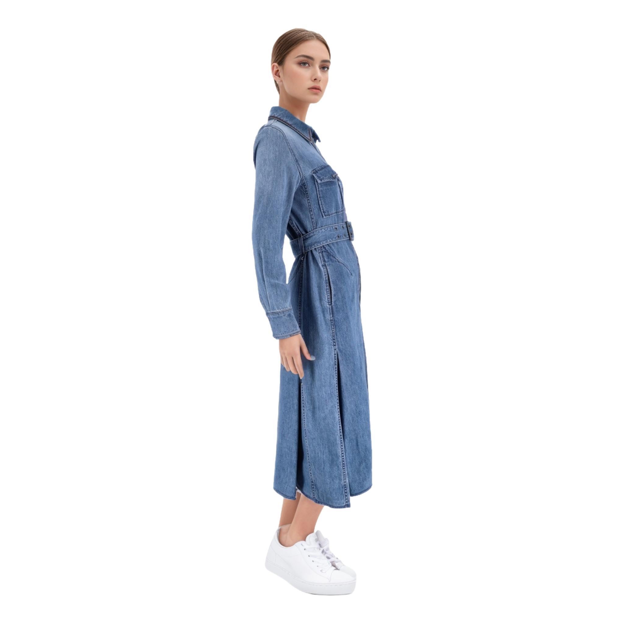 Purple Chloe Belted Denim Shirt Dress For Sale