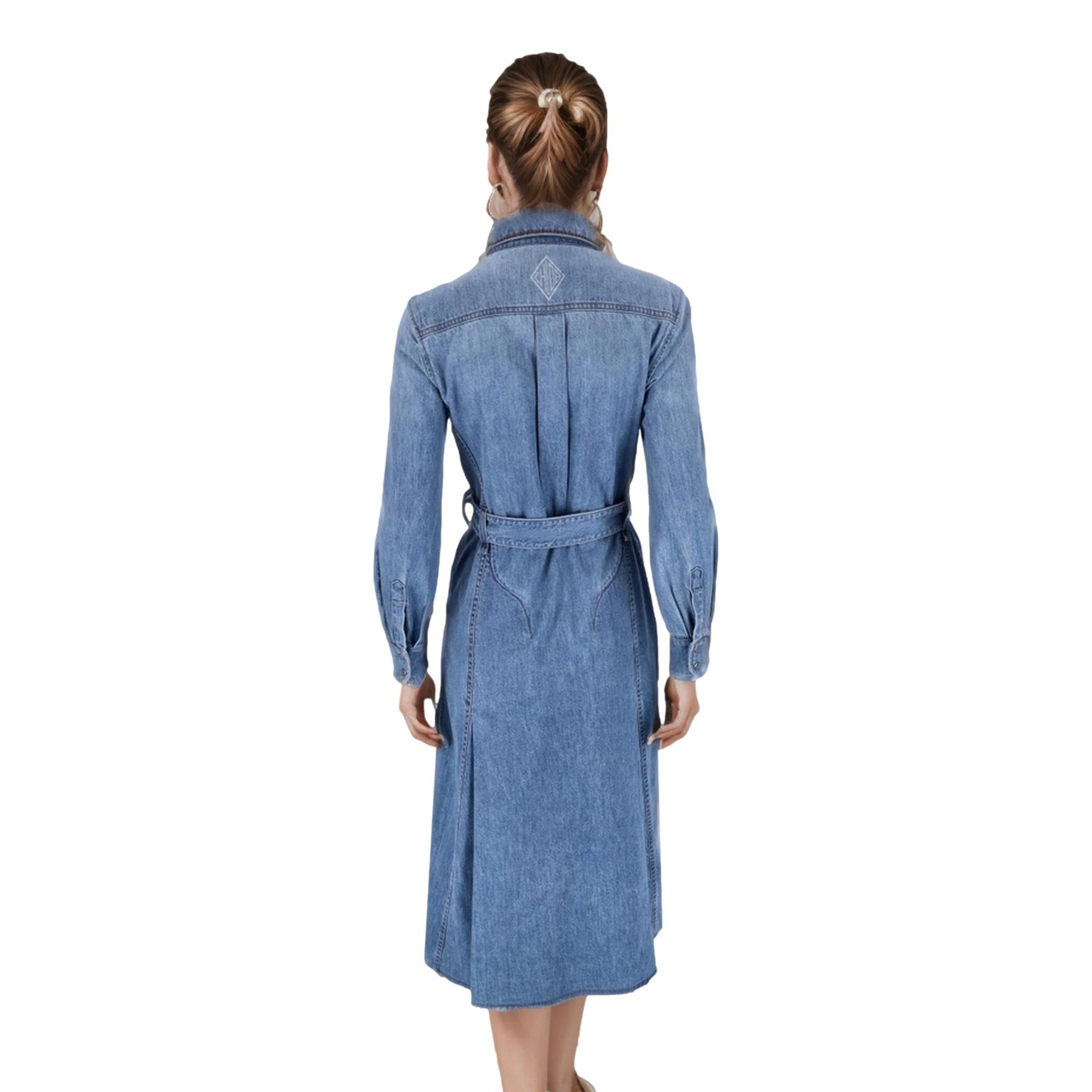 Chloe Belted Denim Shirt Dress In Excellent Condition For Sale In London, GB