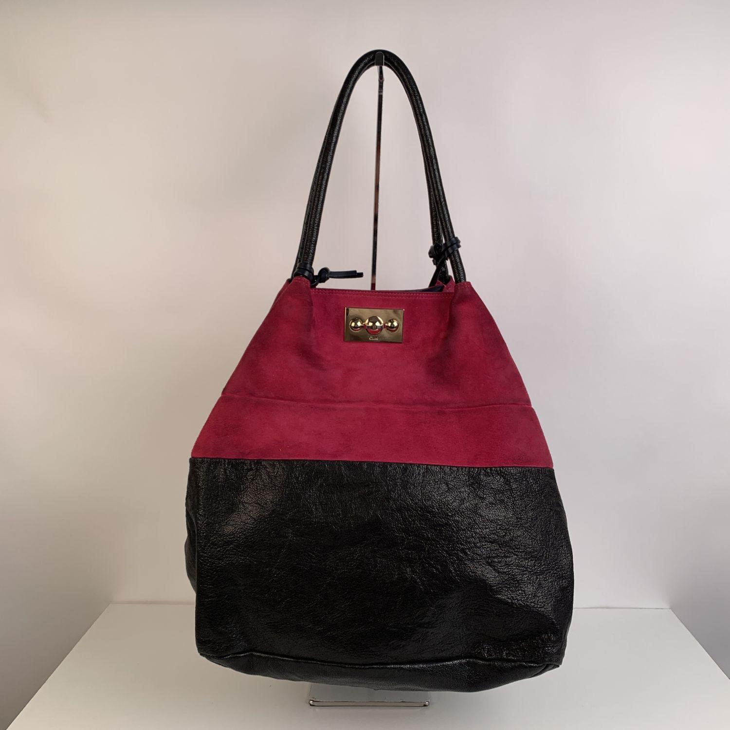 Women's Chloe Bicolor Color Block Suede and Leather Large Tote Bag