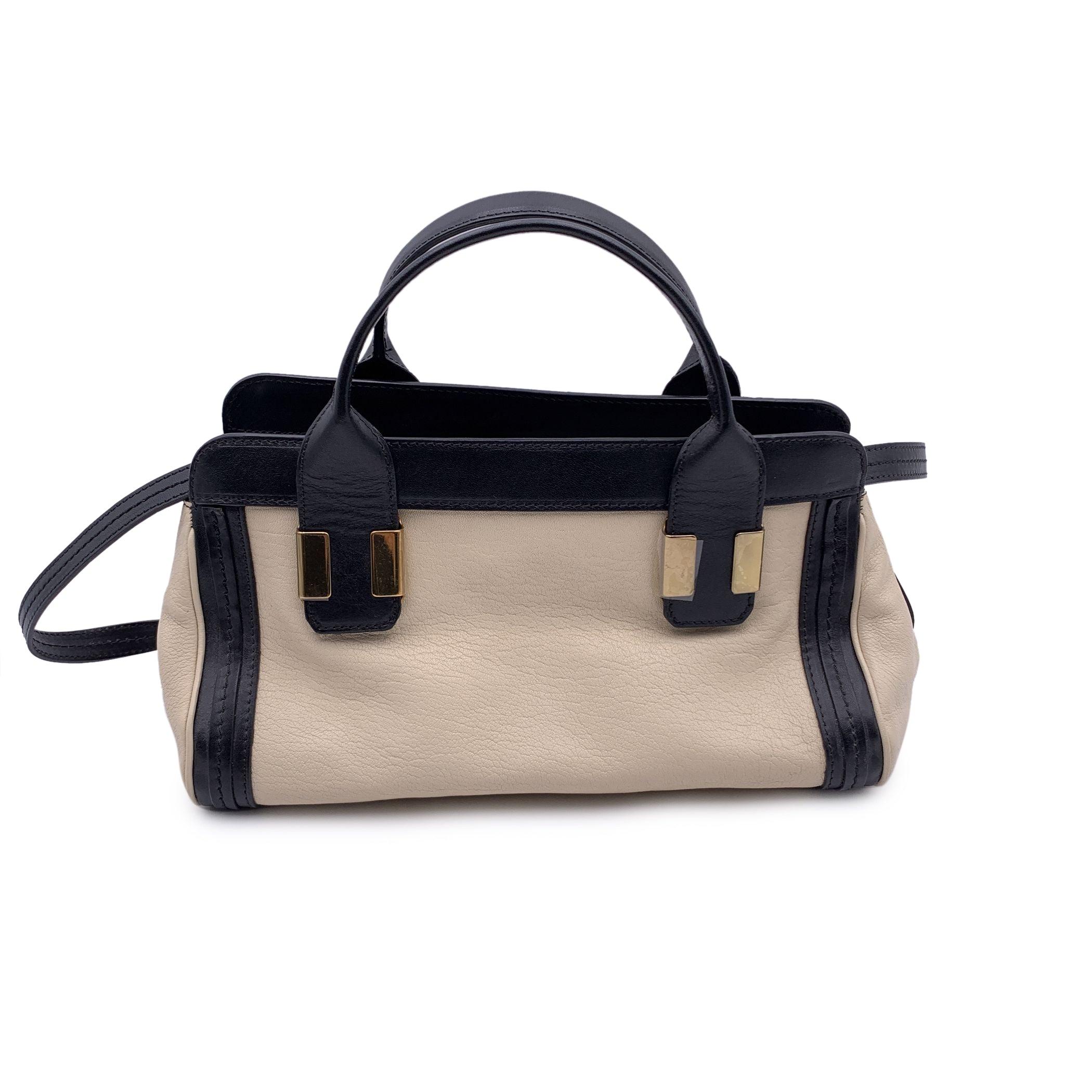Black Chloe Bicolor Leather Small Alice Bag Satchel Handbag with Strap