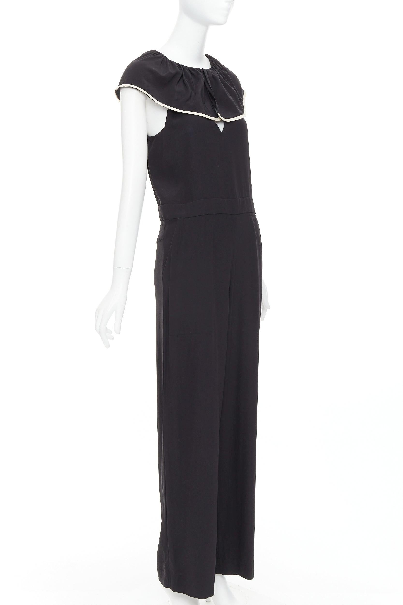 Nero CHLOE tuta nera in crepe de chine 100% seta con collo a balze FR36 S in vendita