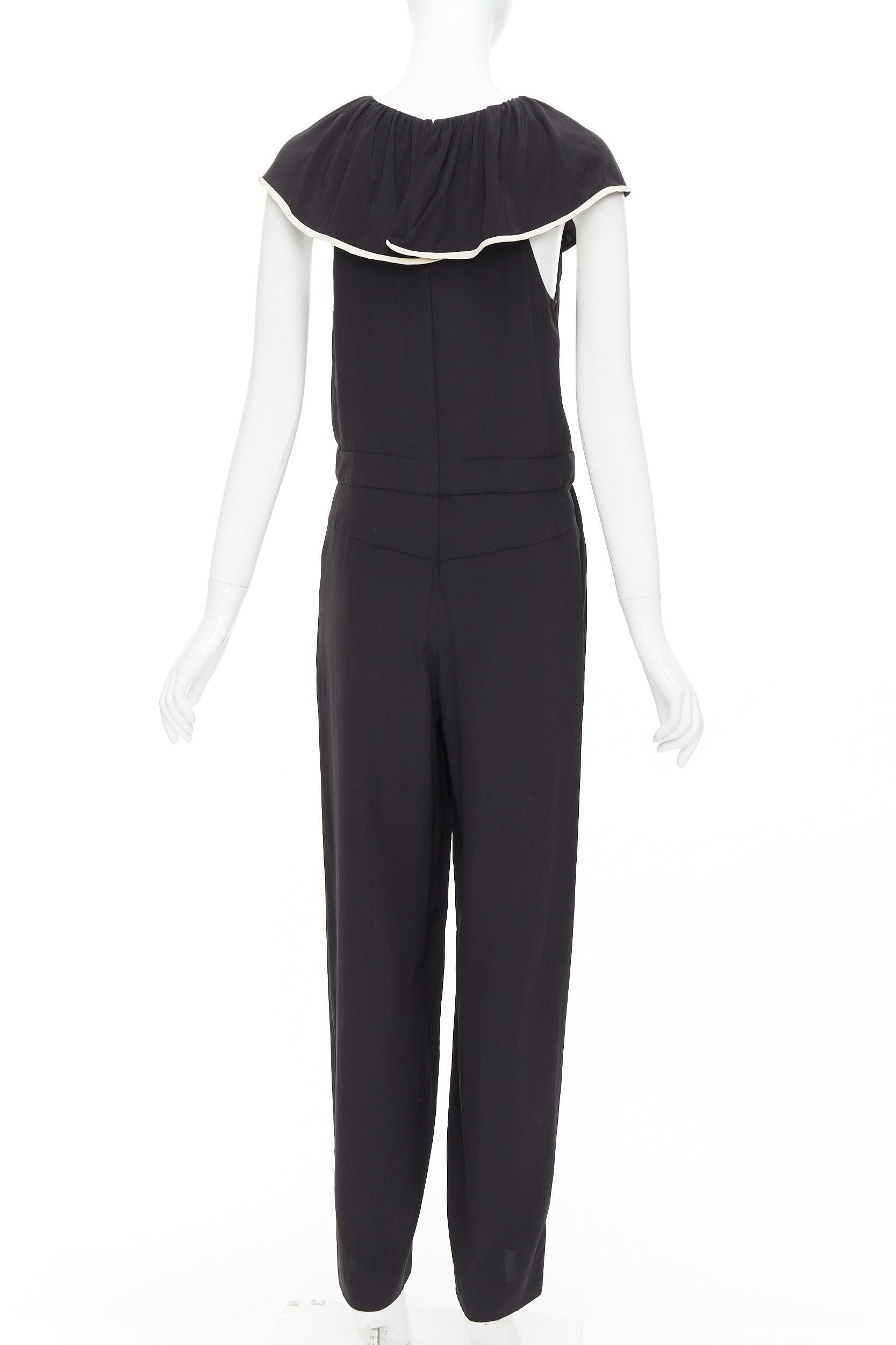 Donna CHLOE tuta nera in crepe de chine 100% seta con collo a balze FR36 S in vendita