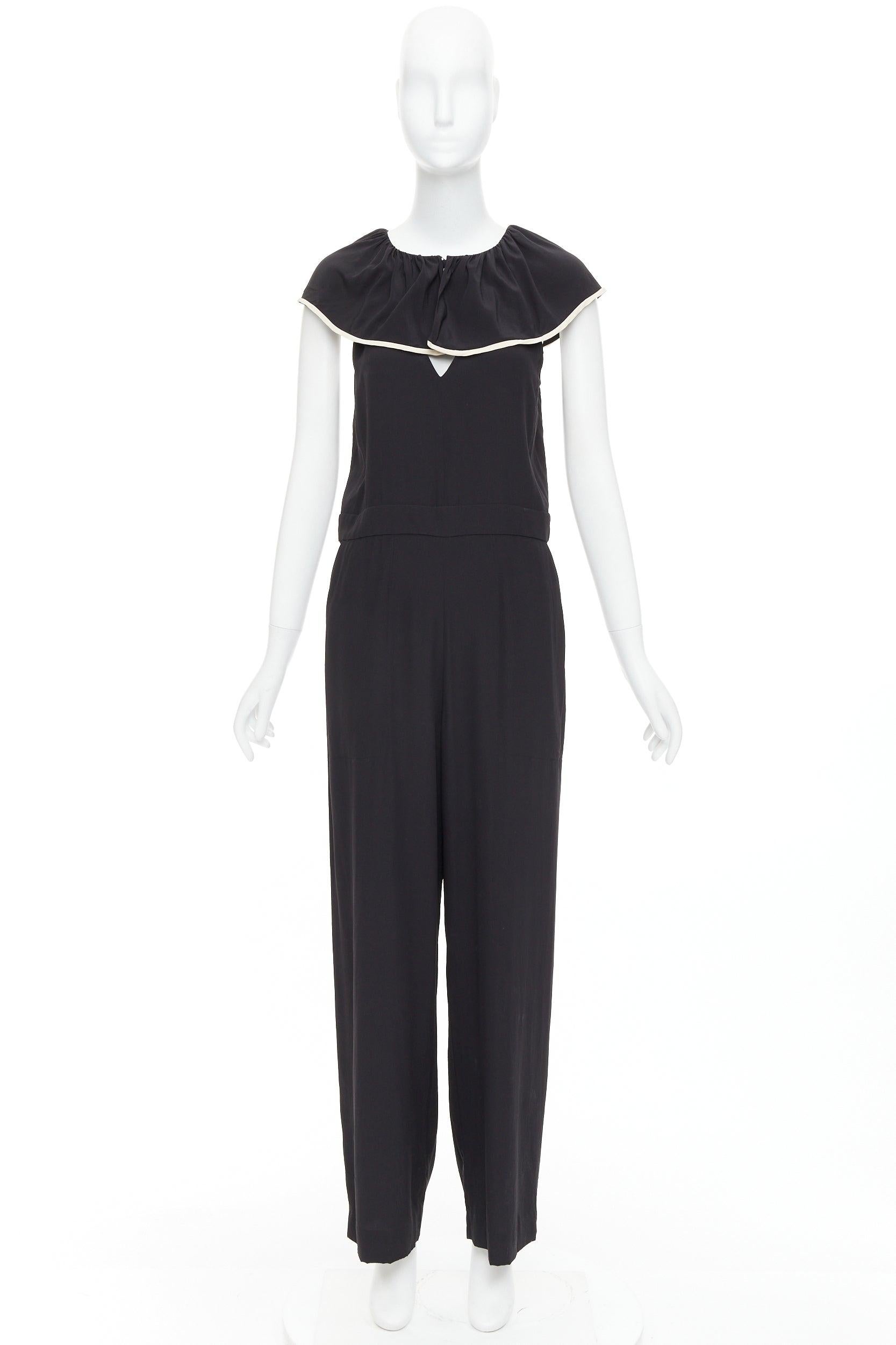 CHLOE tuta nera in crepe de chine 100% seta con collo a balze FR36 S in vendita 4