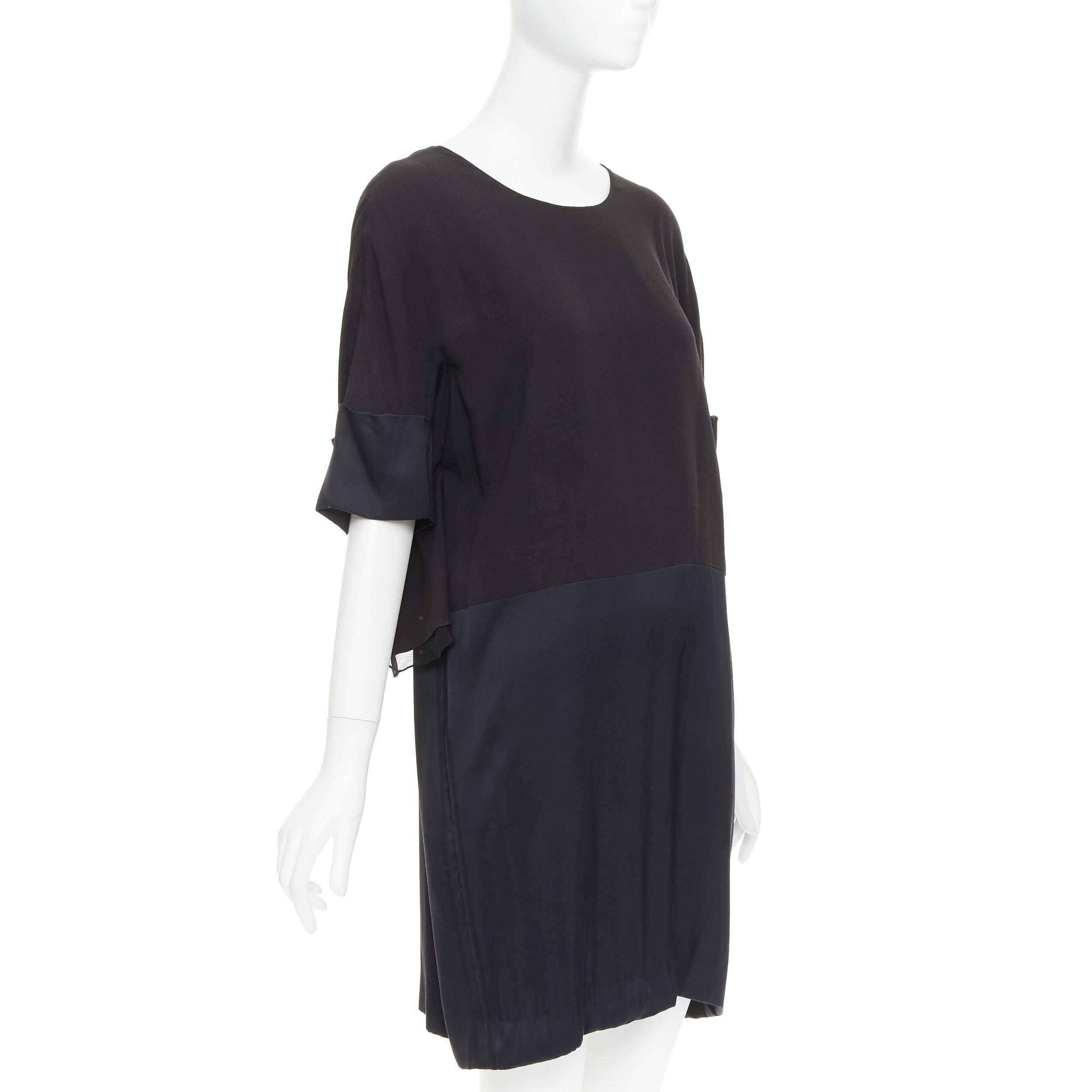 Black CHLOE black 100% silk crepe satin contrast cape back dress FR42 XL For Sale