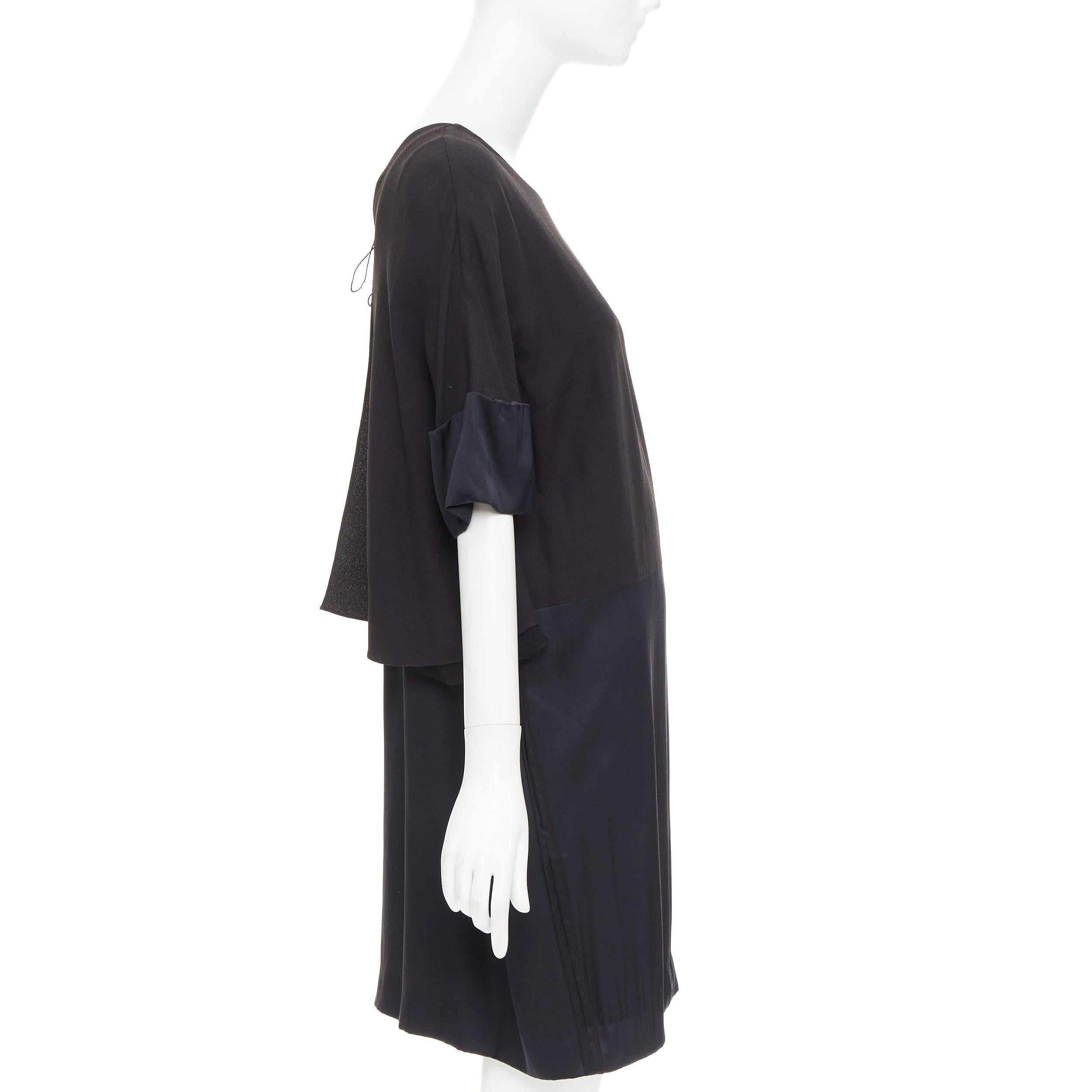 CHLOE black 100% silk crepe satin contrast cape back dress FR42 XL In Good Condition For Sale In Hong Kong, NT
