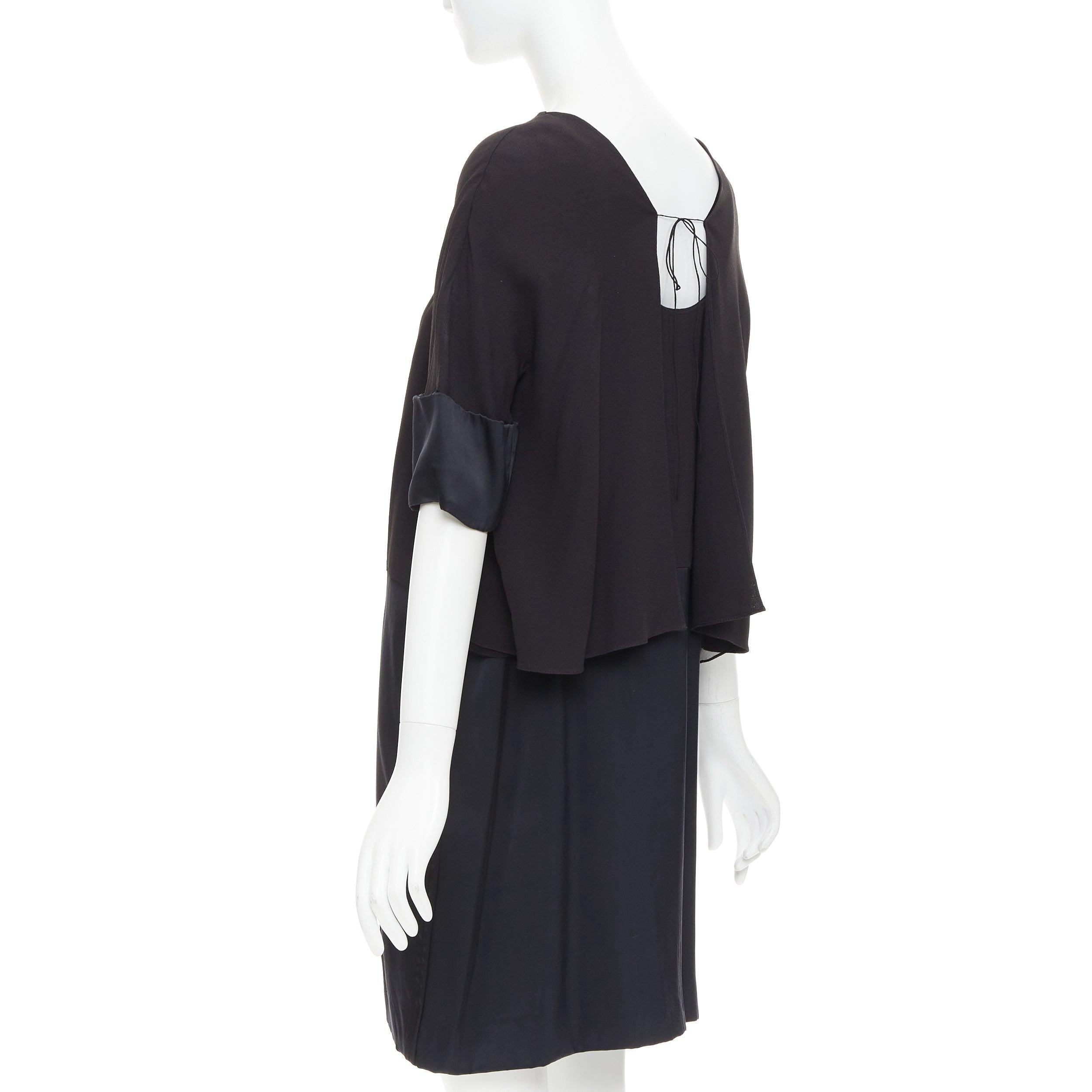 Women's CHLOE black 100% silk crepe satin contrast cape back dress FR42 XL For Sale