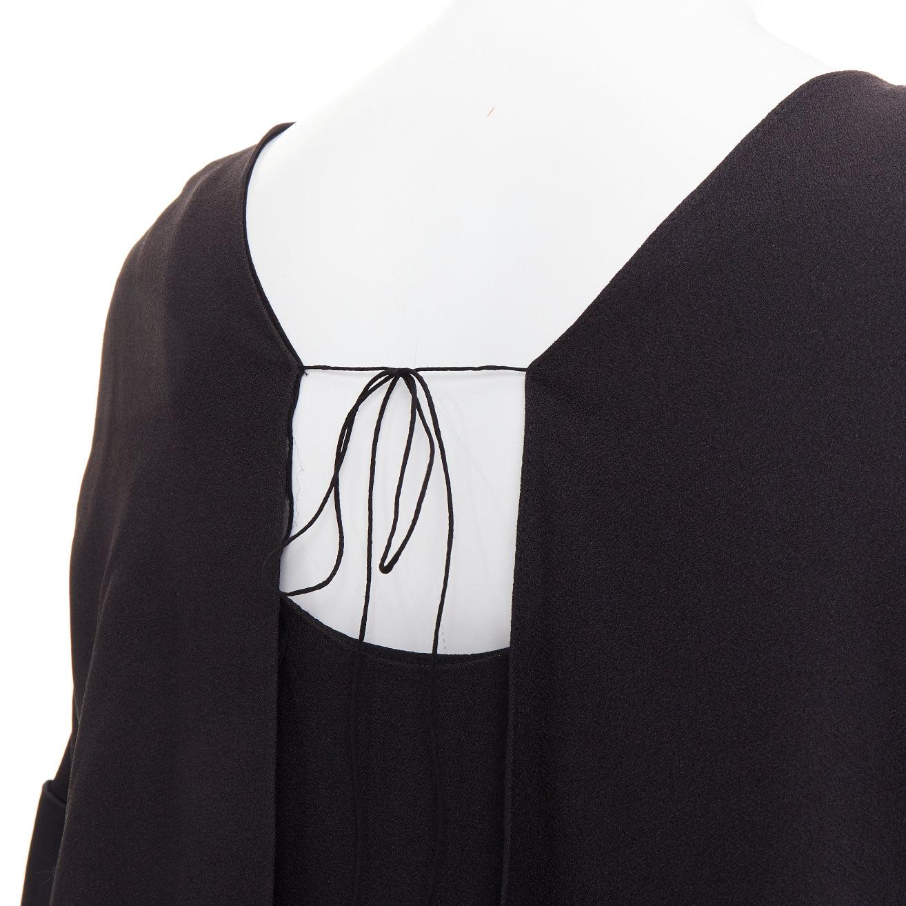CHLOE black 100% silk crepe satin contrast cape back dress FR42 XL For Sale 1