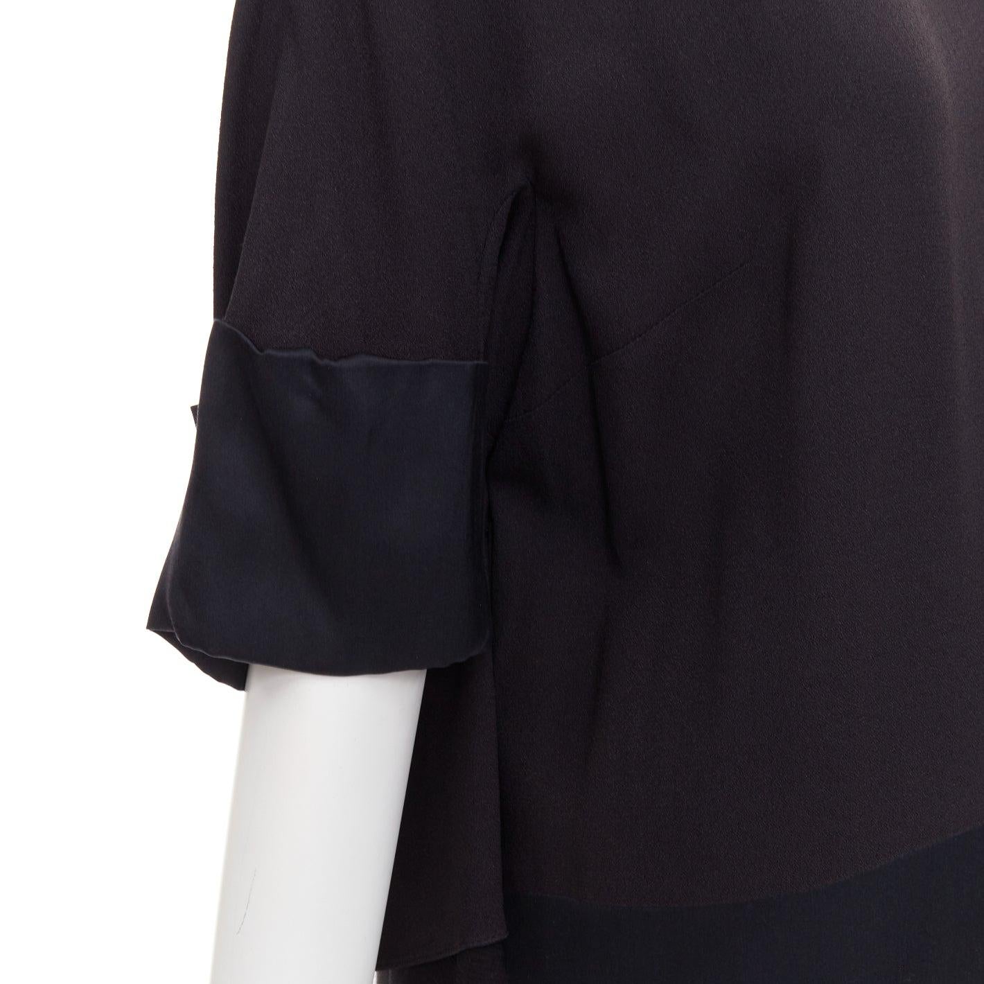 CHLOE black 100% silk crepe satin contrast cape back dress FR42 XL For Sale 2