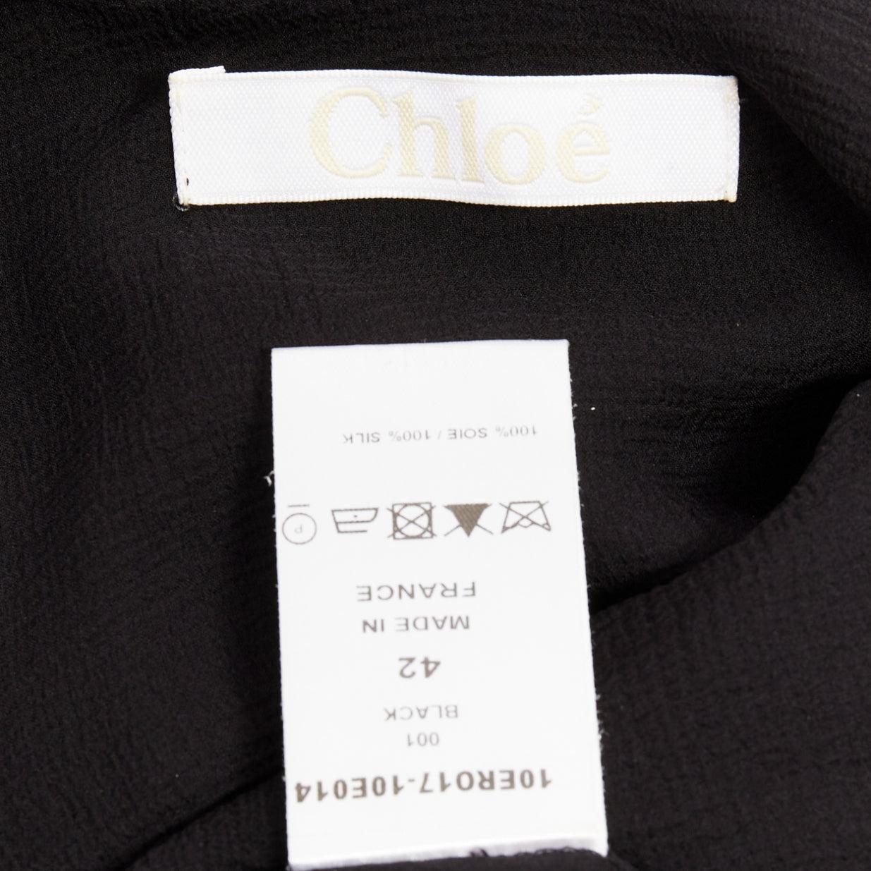 CHLOE black 100% silk crepe satin contrast cape back dress FR42 XL For Sale 3