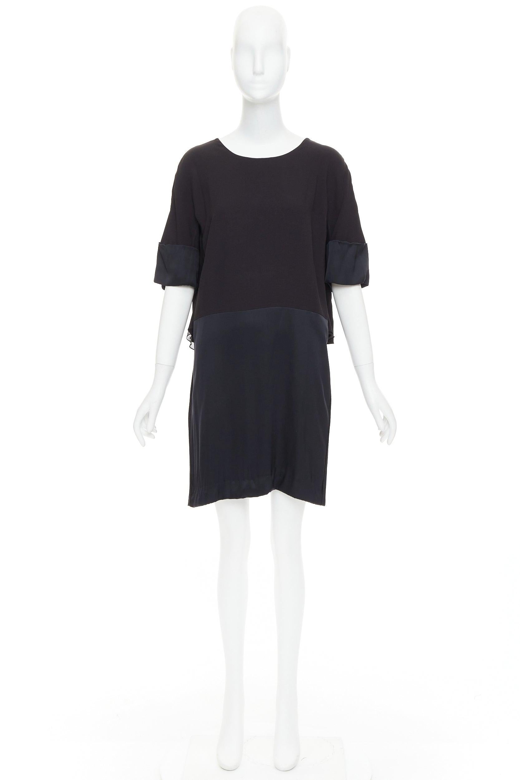 CHLOE black 100% silk crepe satin contrast cape back dress FR42 XL For Sale 4