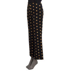 CHLOE black acetate FLORAL EMBROIDERED FLARED Pants 42 L