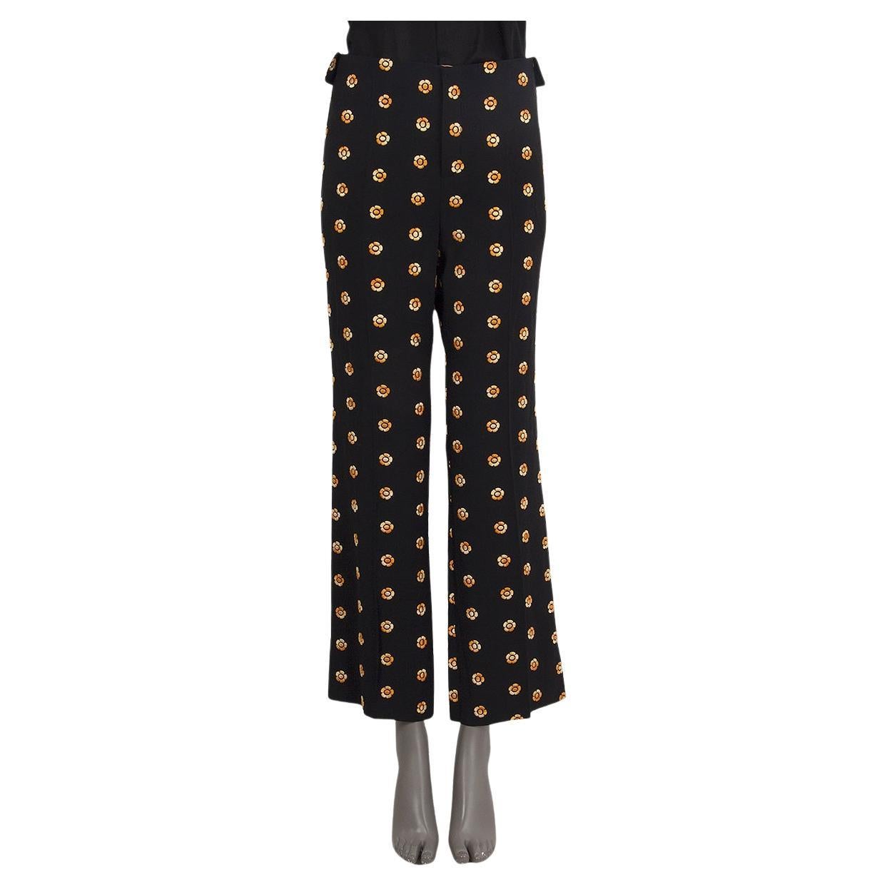 CHLOE black acetate FLORAL EMBROIDERED FLARED Pants 42 L For Sale