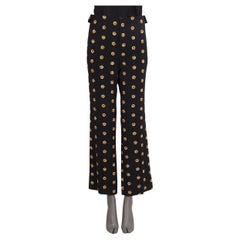 CHLOE black acetate FLORAL EMBROIDERED FLARED Pants 42 L