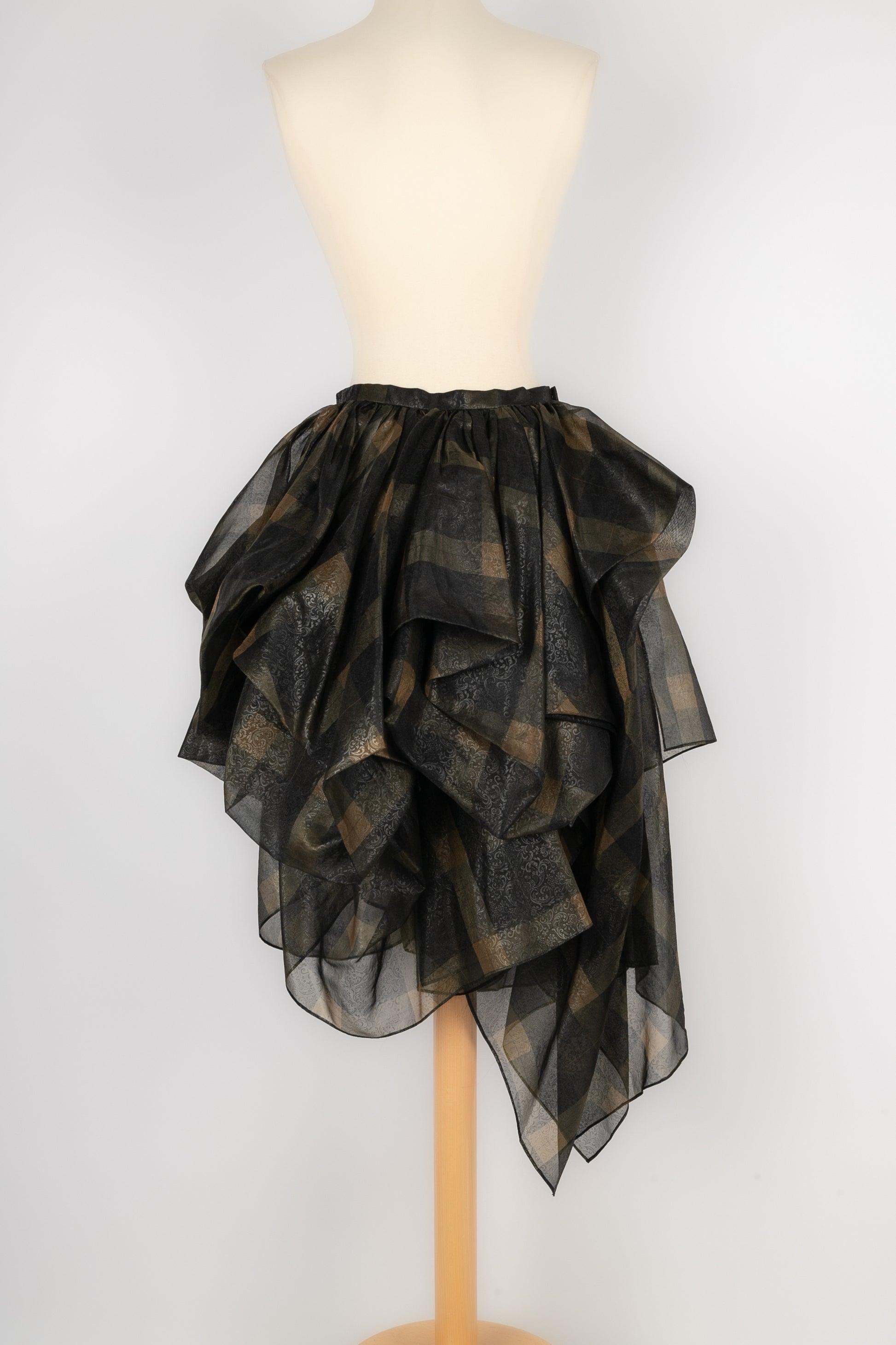Chloe Black and Brown Silk Organza Skirt In Excellent Condition For Sale In SAINT-OUEN-SUR-SEINE, FR
